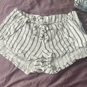white and black striped shorts